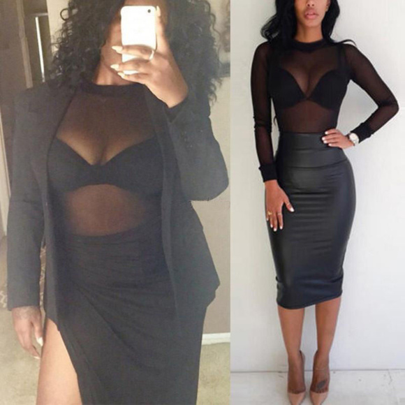 Sexy Sheer Top Turtleneck Mesh See Through Shirt - Picture 2 of 8